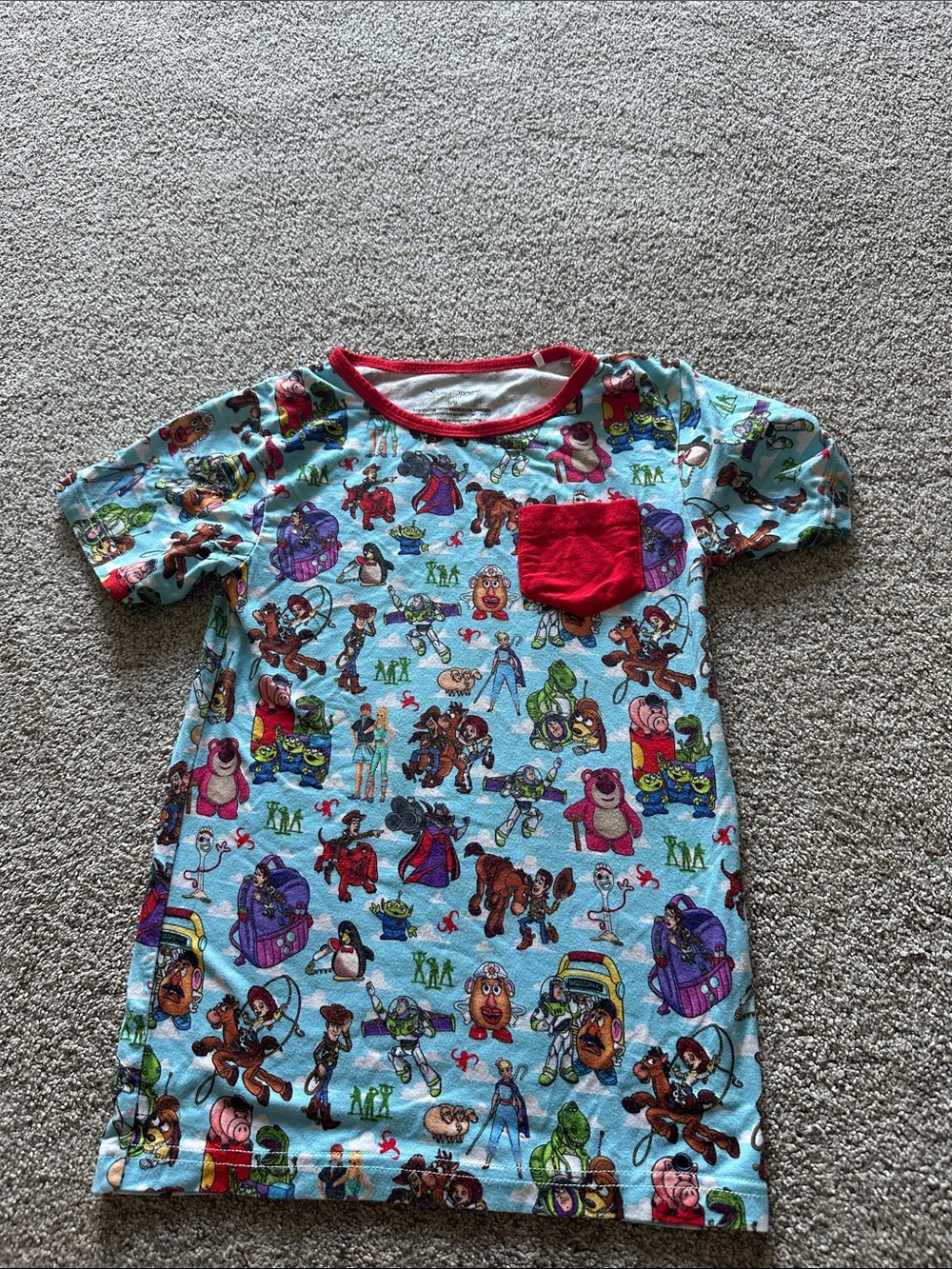 Showstoppers Toy Story Kids Graphic Pocket Tee - Blue with Red Trim size 5/6